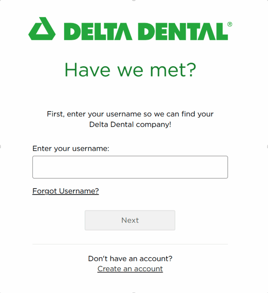 Delta Dental Login Screen
